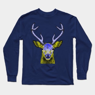 Deer Skull Interactive Yellow&Blue Filter T-Shirt #2 By Red&Blue Long Sleeve T-Shirt